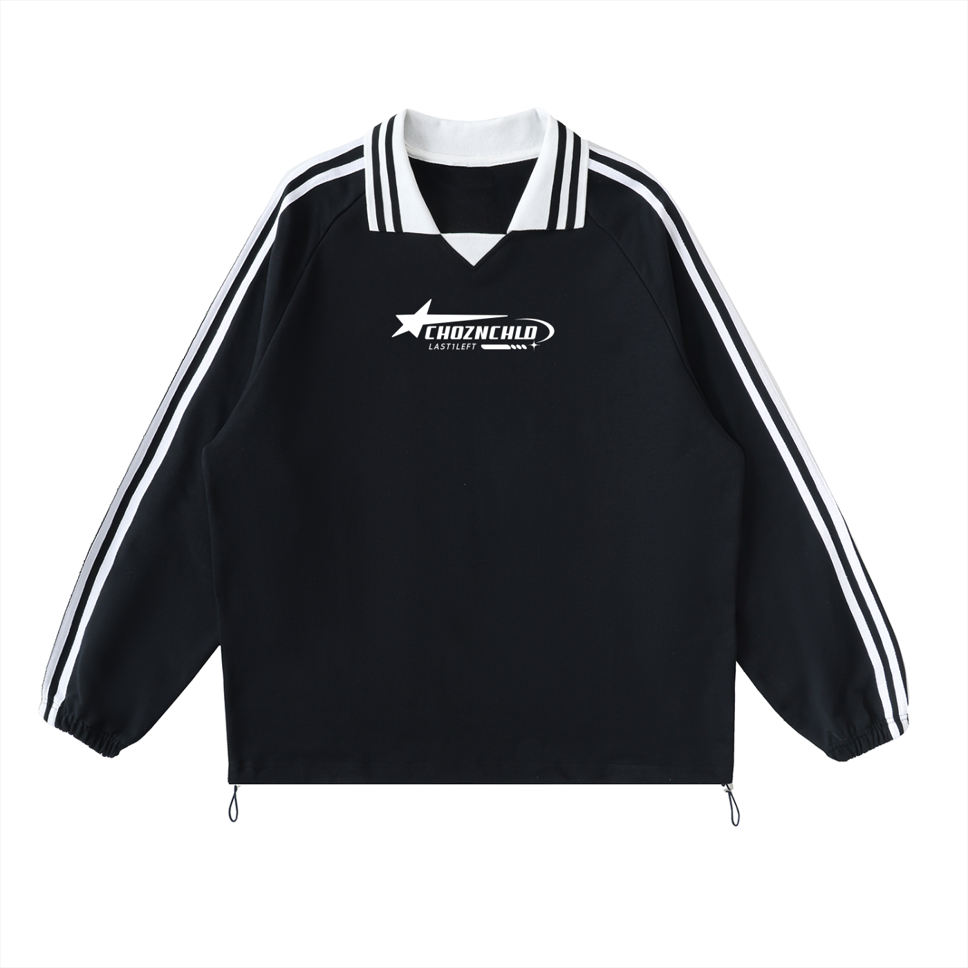 Contrast Striped Lapel Collar Sweatshirt