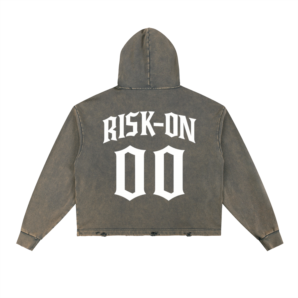Vintage Washed Frayed-Hem Hoodie