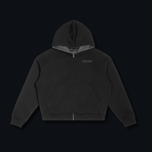 Contrast Plaid Boxy Zip Hoodie